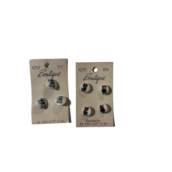 Vtg Mix of 7 Boutique Buttons Pound Puppy & Hip Teddy Bear F20 1/2” F24 5/8” NOS - Picture 1 of 4